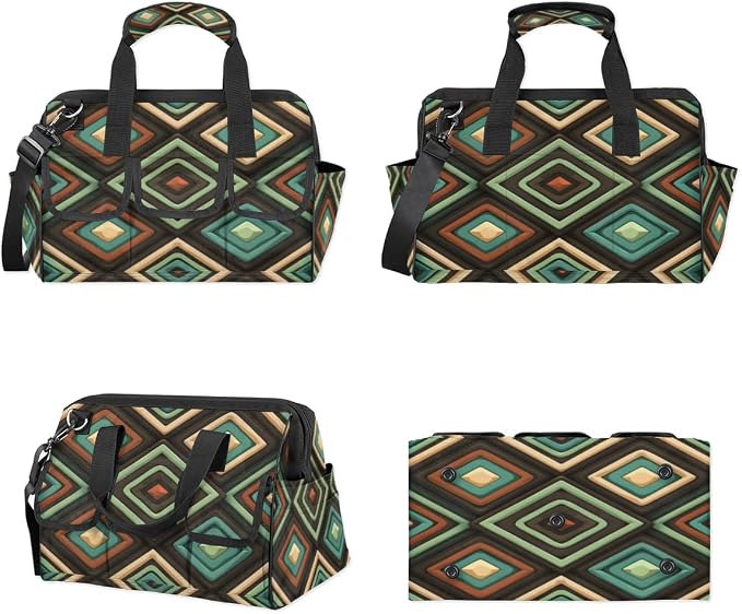Geometric Shapes Heavy Duty Tool Bag 14.8 Inch Mid Century Modern Portable Soft Tool Box Organizer Storage with Adjustable Shoulder Strap