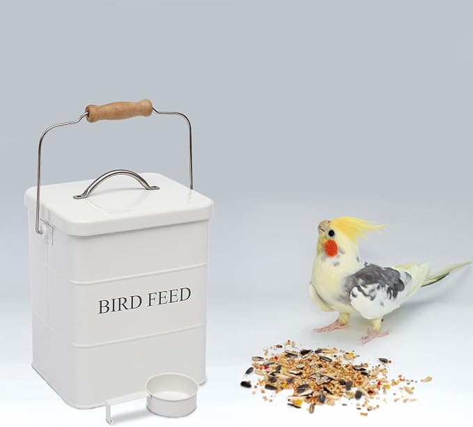 Geyecete Bird Feeder,Bird Food Jar Pet Food Storage Airtight Food Storage Container-White