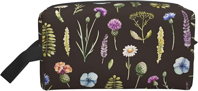 Vintage Wildflower Makeup Bag - Durable 600D Oxford Fabric Travel Cosmetic Bag, Shockproof Foam Padded Toiletry Organizer for Gym & Daily Use 10x6.2x4.9 Inch
