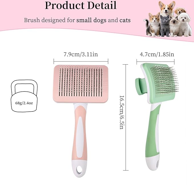 Self Cleaning Slicker Dog Brush for Small Long-Haired Breeds, One-Click Hair Removal, Puppy Essentials, Fit Yorkie, Shih Tzu, Maltese, Maltipoo, Pomeranian, Pet Grooming Tool (Pink)