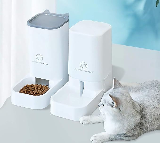 chenming Gravity Pet Feeder and Water Dispensers.Dogs Gravity Feeder Dispenser Cats Water Dispenser No Spill Big Capacity Pet Bowl for Cats & Small, Medium, Large Dogs, White