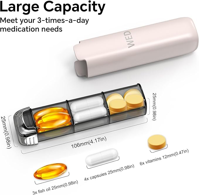 Weekly Pill Organizer 3 Times A Day, 7 Day Travel Pill Box, Pink | Pill Organizer 3X a Day for Women, Compact And Portable, Detachable Daily Compartments For Vitamins And Supplements
