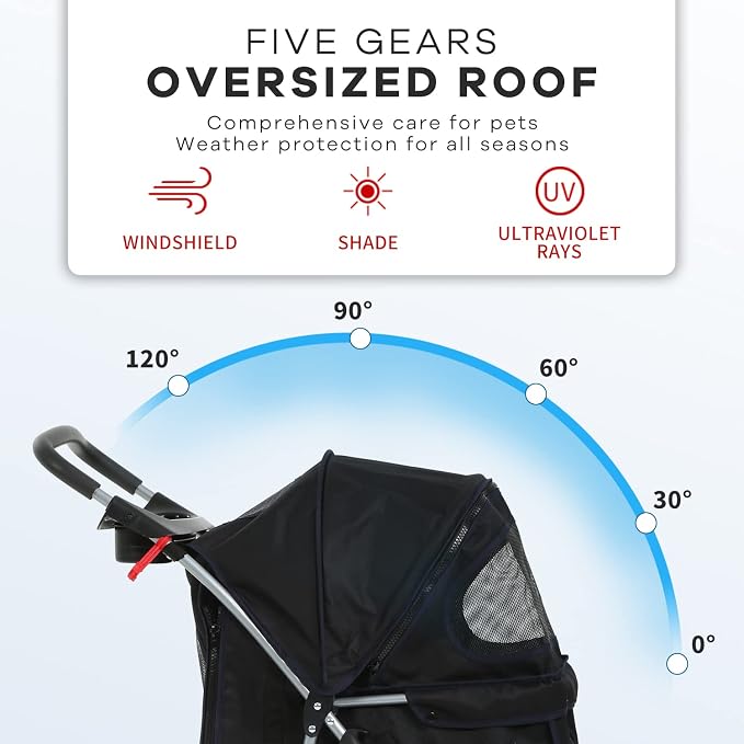 HCY Dog Stroller, Pet Stroller Wheels Carrier Strolling Cart Travel Folding Cart for Puppy Small-Medium Dog, Cat (Black), 18.5 x 33 x 38.5 (inch)