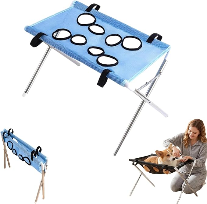 Dog Hammock for Grooming, Portable Pet Bathing Hammock(Blue) | Hanging Harness with Eight Holes, Breathable Mesh,Suitable for Small Dogs and Cats Washing Picking Ears Nail Clipping Home