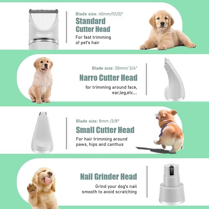 Dog Hair Clippers Grooming Kit and Paw Trimmer Nail Grinder Quiet,Dog Trimmer for Grooming,4-in-1 Rechargeable Cordless Low Noise Dog Shaver Grooming for Dogs Pets Cats(White)