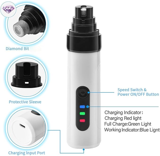 pawyzie Dog Nailgrinder Quiet with 3 Ports, 2 Speeds, Pet Nail Clipper Grinder for Large Medium Small Dogs, Puppies, Cats (Whtie*1)