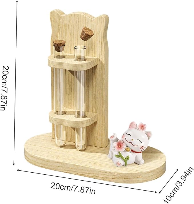 Cat Holder - Decorative Double Tube Storage with Cork Stopper | Miniature Vase Keepsake Container for Pet Hair Collection, Desk Car Garden Office Desktop Decor