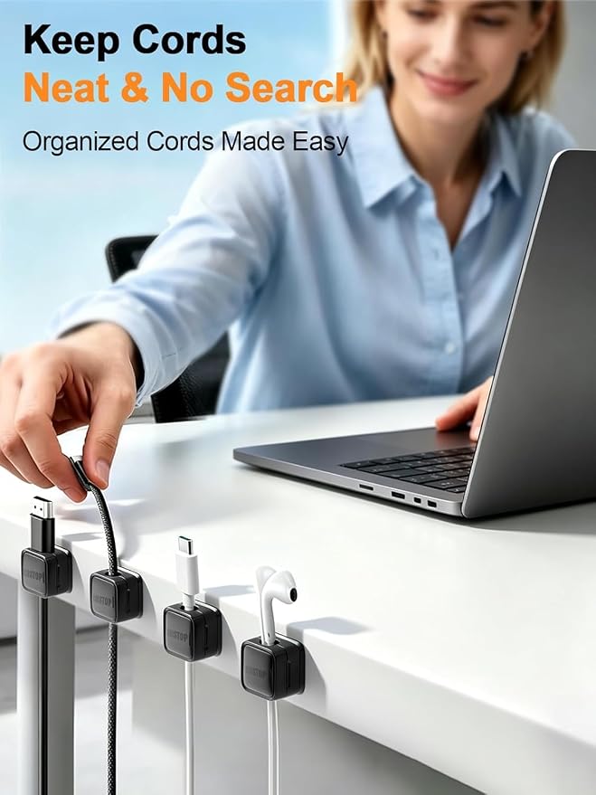 8 Pack Magnetic Cable Clips, Strong Adhesive Cord Organizer for Desk