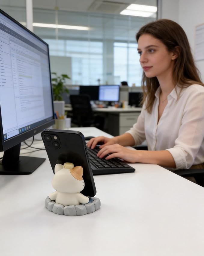 Cute Cat Phone Holder Desk Ornament Kawaii Phone Stand Universal Desk Phone Stand for All Mobile Smartphones Tablets