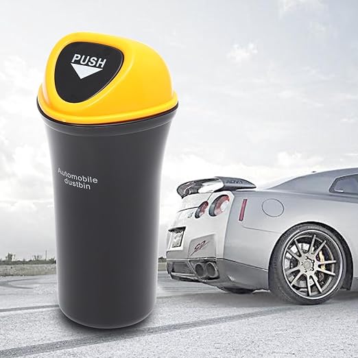 Portable Mini Car Trash Can with Leakproof Cover Yellow Auto Garbage Bin with Clip for Vehicle Organizer Space-Saving Multi-Functional Car Storage Container for Snacks Supplies Pet