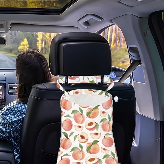 Peach Strap Drawstring Car Trash Bag Hanging Garbage Bag with Snap Buttons Car Back Seat Trash Storage Portable Dustbin Vehicle Trash Can Bag for Vehicle Accessories Travel Camping