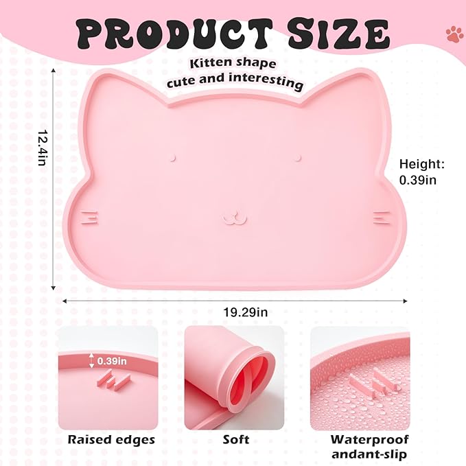 Pink Cat Food and Water Bowl and Non-Slip Silicone Mat Set Stainless Steel Food Bowl with 18.6oz Large Capacity Water Dispenser for Cats and Small Dogs