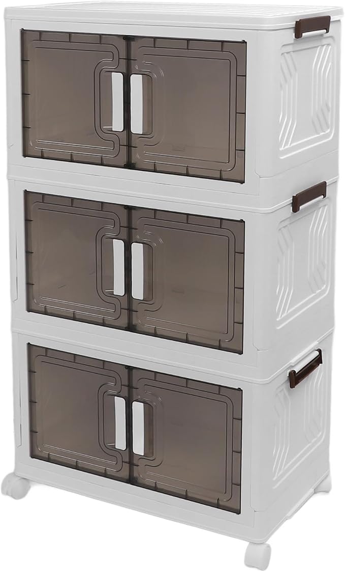 Brrnoo Stackable Storage Bins with Wheels, 3 Tier Medium Closet