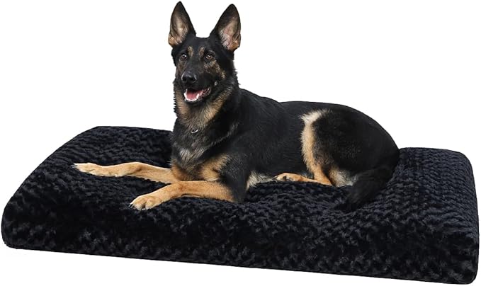 KSIIA Washable Dog Beds Large Sized Dog Crate Bed Pet Mat 41"x27" Black | Deluxe Plush Comfy Kennel Pad, Anti-Slip Bottom,Deep Sleeping Mat for Large Dogs,Machine Washable for Easy Cleaning