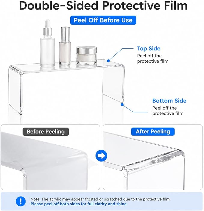 2 Pack Acrylic Medicine Cabinet Organizer Clear Shelves 2 Small | Includes 2 Small 11.4 x 3 x 3.7 Inch Bathroom Shelves with 2 Non Slip Pads for Vanity RV and Cabinet Storage