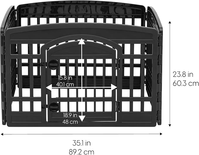 IRIS USA 4-Panel Dog Playpen, Pet Enclosure, Black | Pet Containment, Configurable Layout, Multi-Shape Setup, Custom Pen Configuration, Stable Non-Tip Base, Tool-Free Assembly