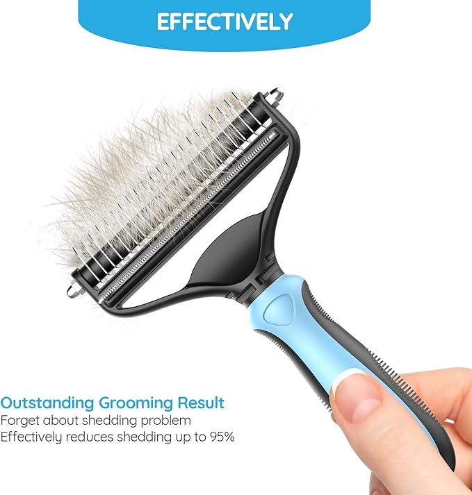 Cat Brush and Dog Brush for Shedding, 2-in-1 Dual Head Pet Grooming Tool for Dogs & Cats, Pet Hair Remover Comb for Long & Short Hair, Detangling Undercoat Rake, Removes Mats, Tangles & Loose Fur