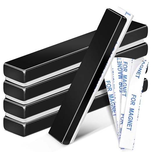 Neodymium Bar Magnets with Adhesive Backing 5 Pack 60x10x5mm Black | Fridge Magnetic Strips Refrigerator Blocks Crafts Extra Super Sticky Bar for Science Experiments Classroom Craft Office