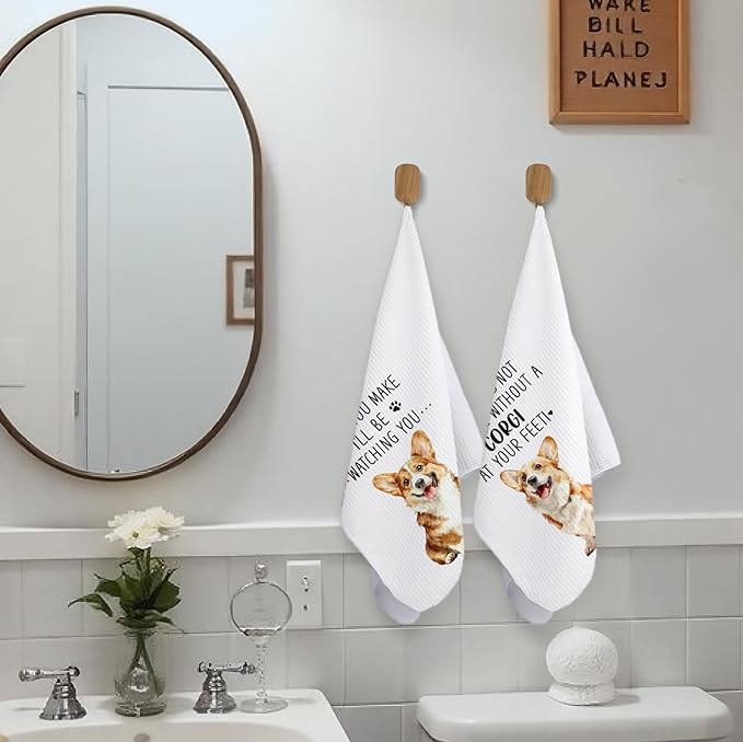 Chef Kitchen Towels Set of 2, Dog Mom Gifts for Women, Corgi Gifts Hand Towels, Gift for Corgi Lovers Dish Towels Dishcloths Tea Towels for Kitchen, 16x24 Inch