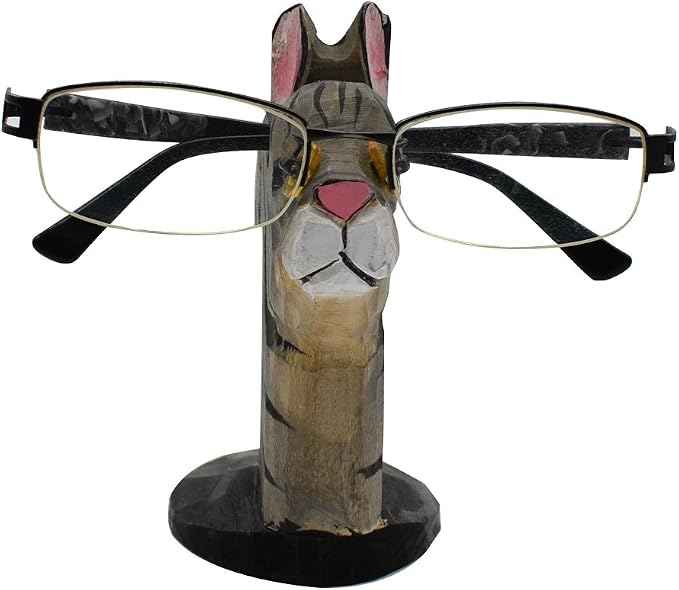 Handmade Wood Carving Eyeglasses Spectacle Holder Stand Sunglasses Display Rack Home Office Desk Décor Gift (Cat)