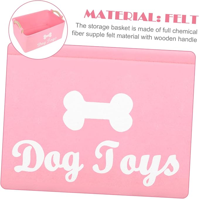 Ipetboom Pink Felt Pet Storage Box with Handles Organizer for Dog Accessories and Items Compact and Portable Basket for Household Use