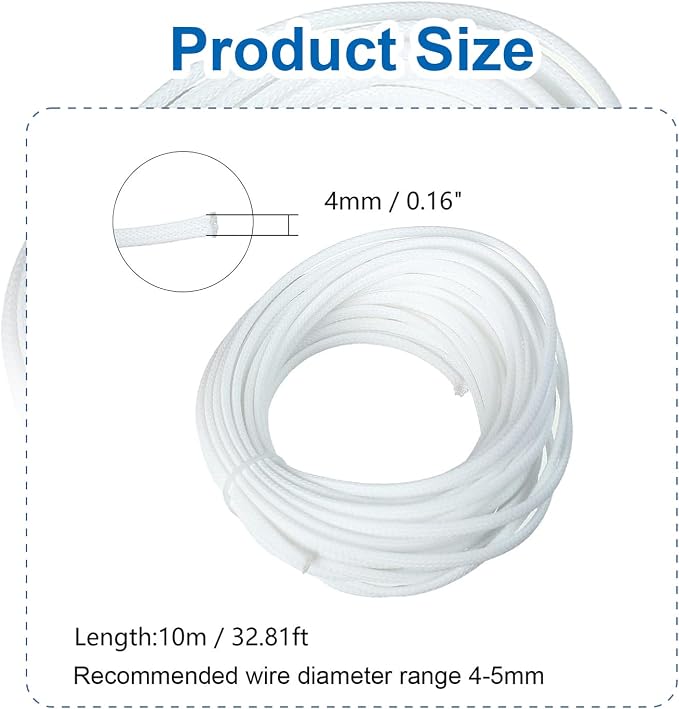 Heyiarbeit 10m/32.8ft PET Expandable Braid Cable Sleeving Flexible Wire Mesh Sleeve White 4mm
