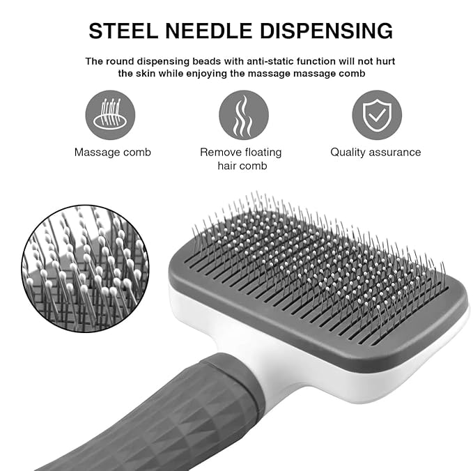We Love Doodles Professional Slicker Brush for Goldendoodles and Long-Haired Dogs, Self-Cleaning Grooming Tool with Ergonomic Handle, Fine Wire Bristles, Blue (Pink)