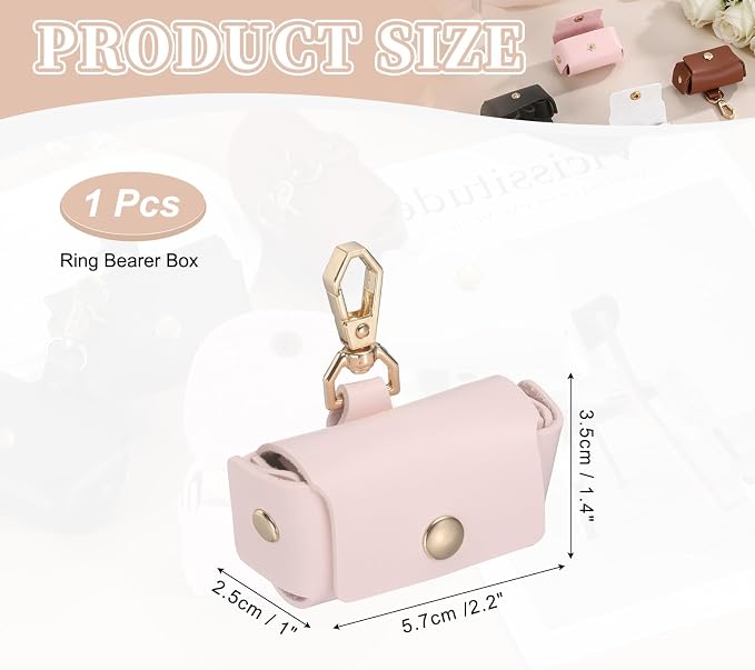 uxcell Dog Ring Bearer, Leather Wedding Pet Ring Pillow Jewelry Holder with Clasp Buckle Closure Portable Storage Organizer Button Closure Pouch for Wedding Engagement, Pink