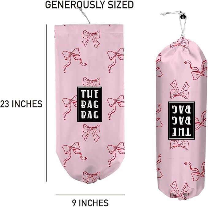 Plastic Bag Organizer,Reusable And Washable Girly Cute Style Grocery Bag organizer,for Home Kitchen Travelling Camping Decor, use 1 Pack,Red bow Pattern