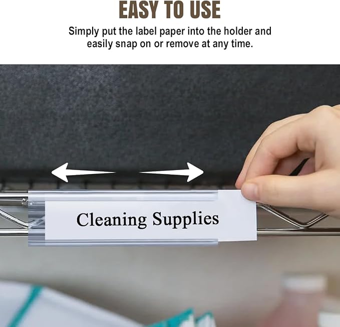 20Pcs Wire Shelf Label Holders,Plastic Wire Rack Label Holder Compatible with Metro and Nexel 1-1/4in Shelves,Label Area 6in Lx1.25in H (Label Paper Not Included) (Pack of 2)