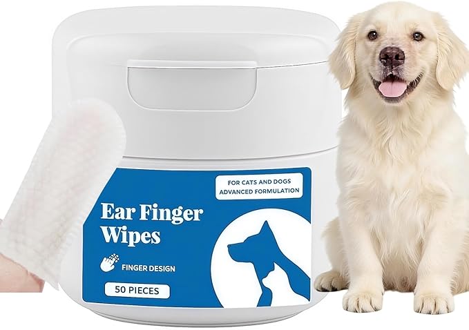 Dog Ear Cleaning Wipes, Super Convenient Finger Wipes for Dogs & Cats - Disposable Finger Cots for Ear Wax Removal & Moisturizing Pet Ear Care, 50ct