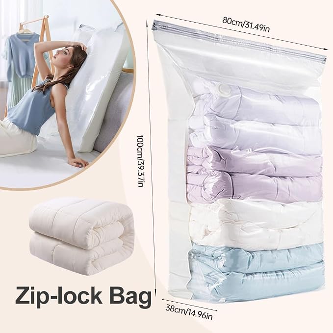No‑Pump Vacuum Storage Bags, 2026 New Large Capacity Vacuum Bags No Pump Needed, Cube Compression Vacuum Seal Bags, Heavy-Duty Space Saver Bags for Clothes (4PCS Large)