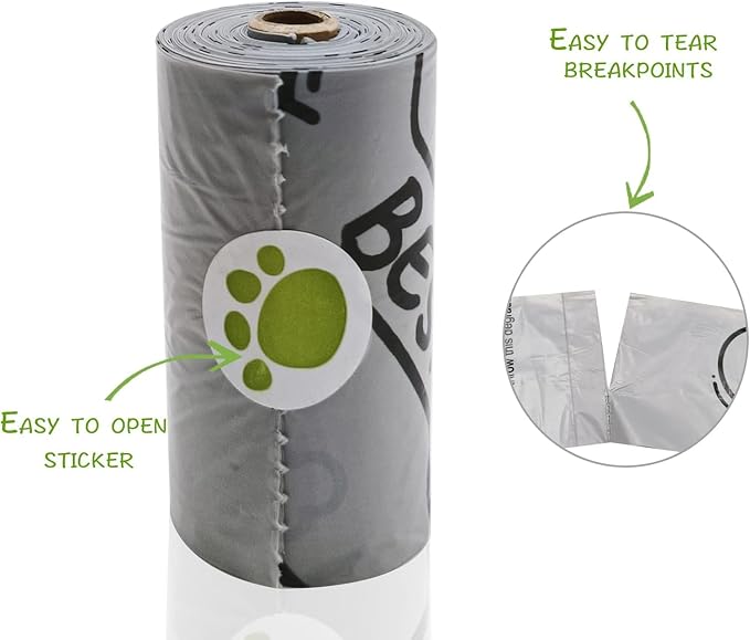 YUCHIYA Dog Poop Bag Holder Dispenser with LED Flashlight(Light Grey) | 100ft Ultra-Bright LED|Glow-in-the-Dark Avacado Clip|Metal Carabiner&Silicone Tether|15 Leak-Proof Scented Waste Bags