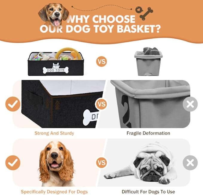 Dog Toy Basket, Specially Designed for Dog Toy Storage, Collapsible Dog Toy Box with Handle，Perfect for Storing Pet Toys and Accessories - Black