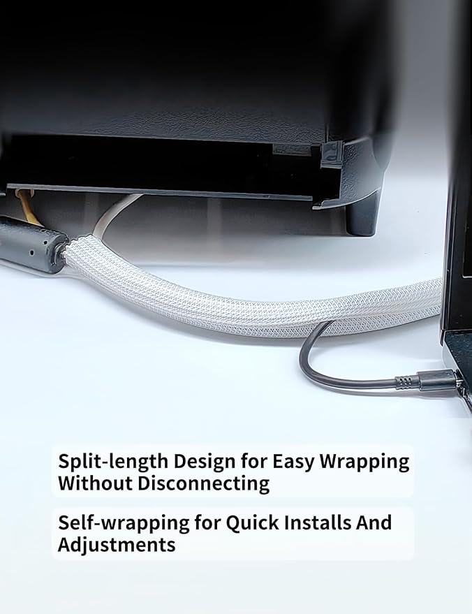 Cable Management Split Wire Loom Sleeve - Cord Hider & Protector for Desk, Pet Chew Proof, Wire Cover Organizer, Flexible Tube for Wires and Cables (1/2 Inch 25FT, White)