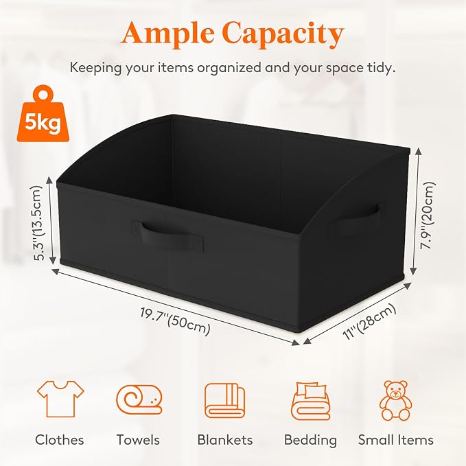 Lifewit Trapezoid Closet Storage Bin for Shelf, 6 Packs 23L, Black | Non-woven Closet Organizer Baskets with Handles, Foldable Clothes Containers Boxes for Clothing, Book, Purse, Extra Large