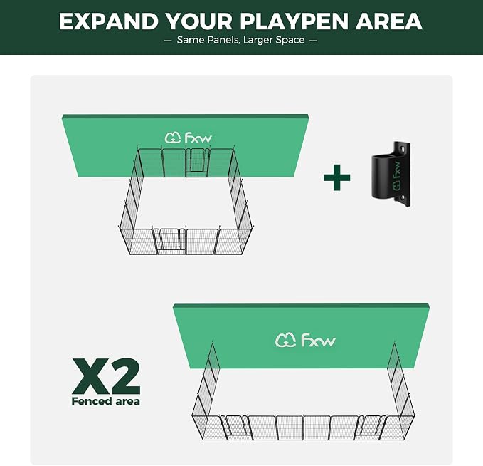 FXW Rollick Dog Playpen with Fence-to-Wall Anchors, 45"H, 16 Panels | Heavy-Duty & Easy setup Play Area, Flexible Boundaries, Indoor & Yard, For Large Dogs, Patented