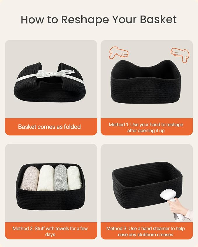KALLAX Small Woven Storage Basket for Organizing, 12 x 8 x 4.5 inch, 3 Pack | Shelf baskets for closet organization, toy storage and home decor, Perfect as empty gift baskets for holidays, Black