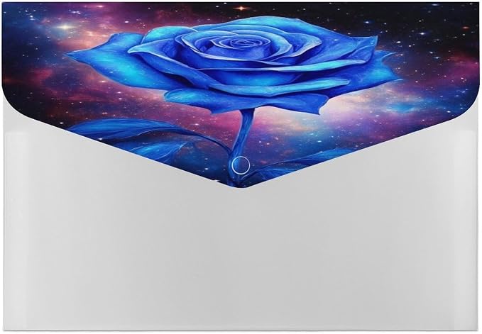 Expanding File Folder, 6 Pockets Accordion File Organizer, Waterproof Space Galaxy Blue Rose Flower Folders for Documents