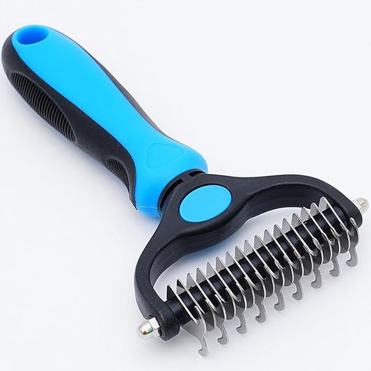 Pet Grooming Rake for Dogs & Cats - Double-Sided Deshedding and Dematting Tool, Gently Remove 95% of Loose Undercoat & Mats for Long-Haired Pets, Painless Fur Brush for Shedding Control (M)