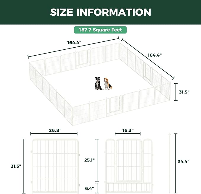 FXW Rollick Dog Playpen, Indoor, Yard & RV Camping, 32" H, 24 Panels | Easy setup, Heavy-duty, DIY layouts, for Small & Medium Dogs, Patented