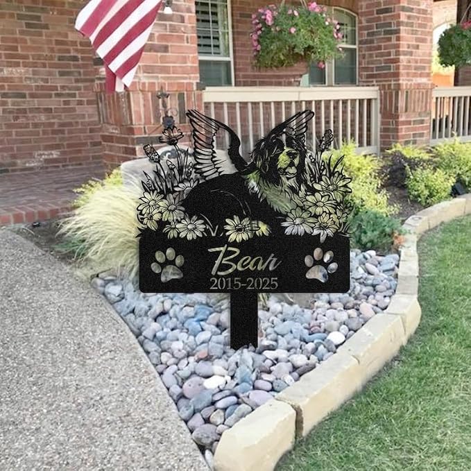 Personalized Angel Newfoundland Dog Memorial Stake, Outdoor Sympathy Gift | Pet Memorial Gifts for Dogs, Grave Marker, Grave Decorations for Cemetery, Dog Dad Gifts, Back Yard, Garden Decor