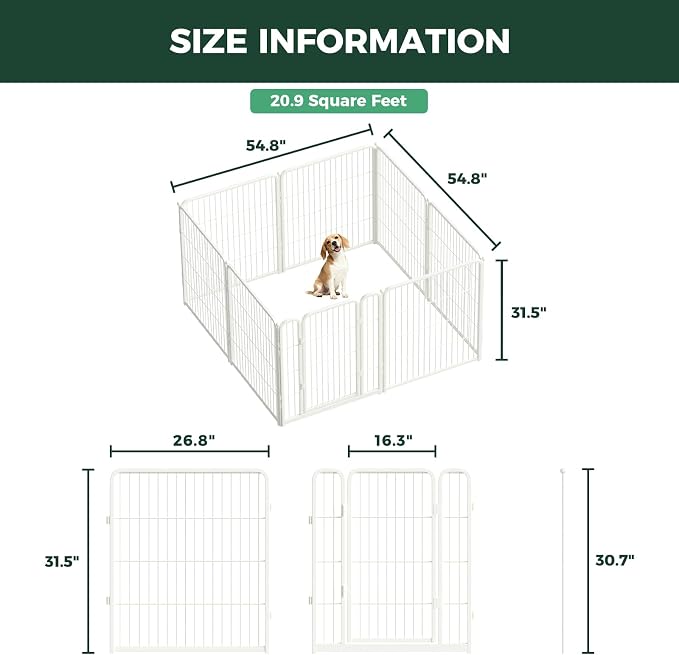 FXW Homeplus Indoor Dog Playpen, 32" H, 8 Panels, for Small & Medium Dogs | Stress-free play, Heavy-duty, Semi-open design, Easy setup, Threshold-free gate, Expandable, Patented