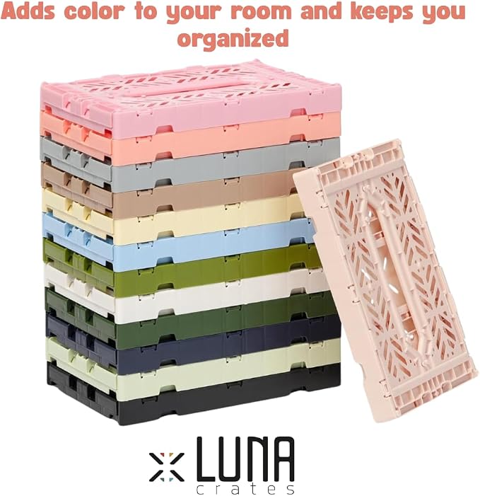 Collapsible Storage Box, Foldable Crate Organizer Bin with Handle, Stackable Crates for Home Organization (Cream-Navy-Mustard, 4L -3-Pack)