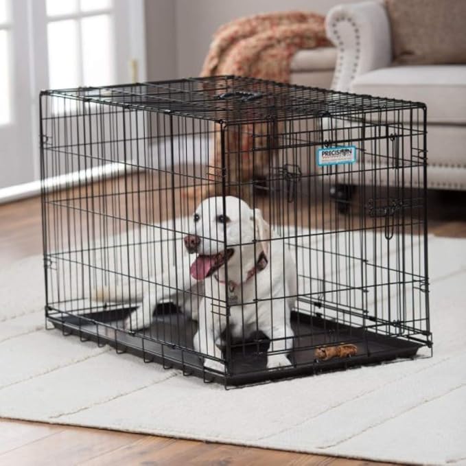 Precision Pet Two-Door Provalue Wire Dog Crate, 36in, for Pets 50-70lbs | ProValue Crate with 5 Point Locking System, Removable Pan and Divider Panel, Rust Resistant Electro Coat Finish