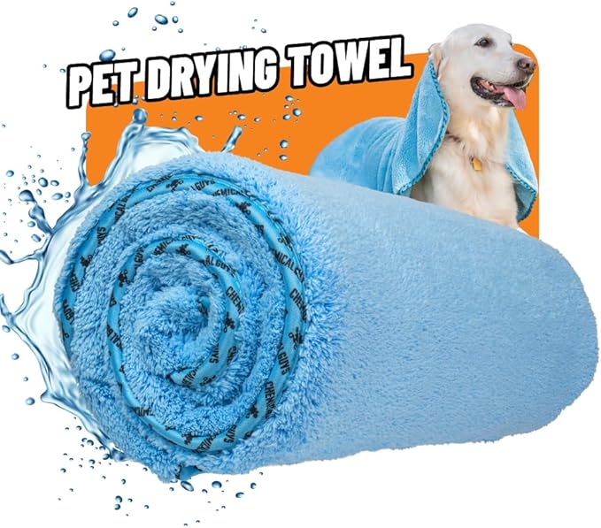 Chemical Guys Furrocious Super Absorbent, Ultra Soft Microfiber Pet Towel for Drying & Grooming Dogs, Cats & More, Blue (25 inches x 36 inches) PCS1996 - Pet Blanket, Pet Bed Topper