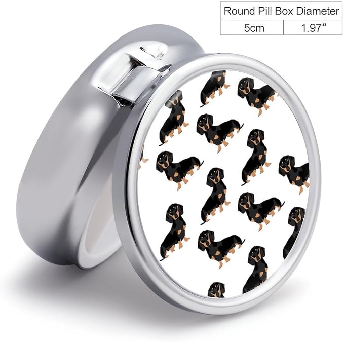 Dachshund Weiner Pet Dogs Pill Case with 3 Compartment Portable Daily Pill Organizer for Pocket Purse Round Travel Pill Box Fish Oil and Supplement Storage Box