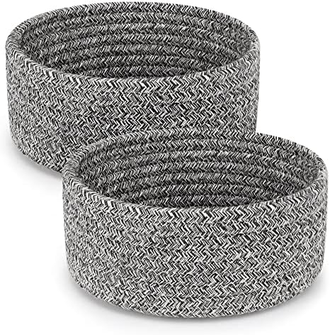 ABenkle 2 Pack Small Baskets, Cotton Rope Woven Basket, Cute Mini Tiny Storage Baskets, Decorative Boho Basket for Nursery Living Room Bedroom Shelf, Empty Gift Basket - Mixed Grey