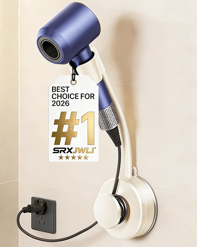Hands-Free Rotating Hair Dryer Holder Adjustable 360° Swivel Arm Wall Mounted Stand Salon Styling Tool Organizer Flexible Angle Height Universal Attachment Home Travel Pet Grooming Gift Idea(Beige)