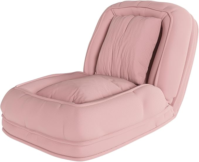 Human Dog Bed for Adults and Pets, Upholstered Foldable Lazy Sofa Bed with 5 Adjustable Positions, Corduroy Floor Sofa Bed with 2 Pillows, Convertible Recliner for Living Room, Reading Corner (Pink)